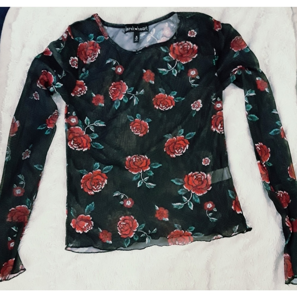 Long sleeve mesh roses top